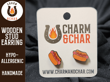 Hot Dog Wood Stud Earrings - Fast Food Fashion Earring - Earring - Charm and Char